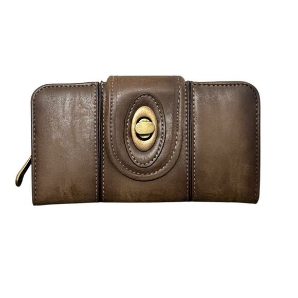 NWT! Justin Burnished Brown Twist Lock RFID Secured Long Wallet - Picture 2 of 6